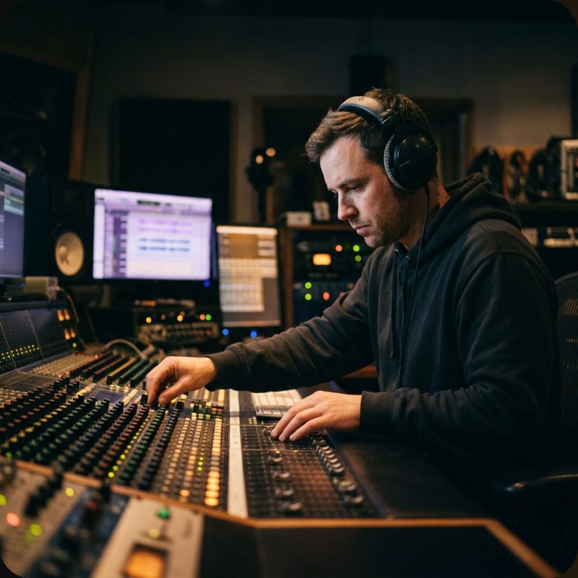 A sound engineer at a mixing desk